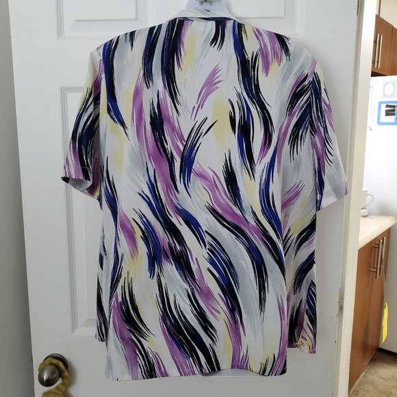 ALIA Black Purple White Blouse Size 16W 100% Polyester - Picture 2 of 3